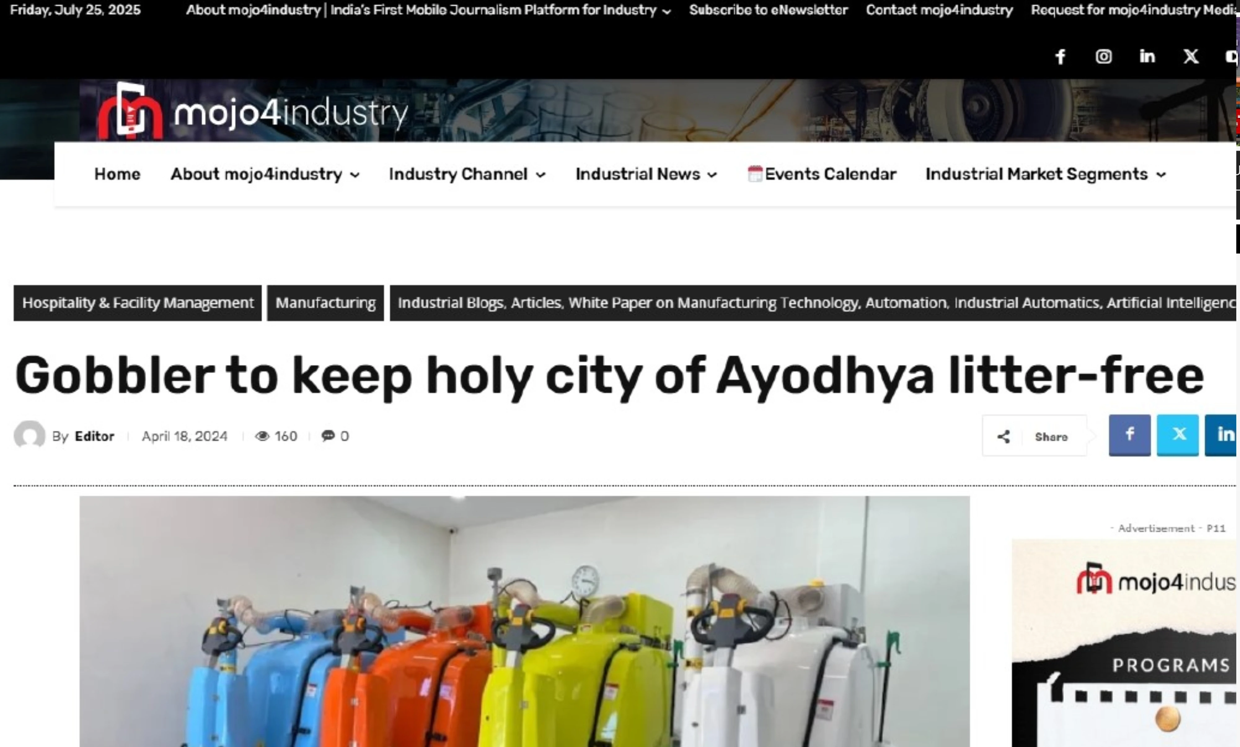 Gobbler Featured in Mojo4Industry for Keeping Ayodhya Litter-Free